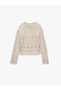 Crew Neck Long Sleeve Knit Textured Knitwear Crop Sweater - 3