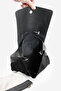 Women's Genuine Leather Hand and Shoulder Bag with Zippered Removable Inner Pocket Ornis Black Suede - 5