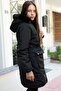 Girl's Puffer Jacket with Black Hood, Pockets, Fur Inside, Detachable Hood 21480 - 9