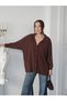 Women's Perla Brown Single Pocket Oversize Shirt, Summer Wide Fit Shirt, Ayrobin Shirt - 3