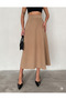 Women's Suede Light Brown Flared Skirt - 5