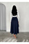 Women's Suede Navy Blue Flared Skirt - 6