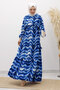 Flounced Skirt Watercolor Patterned Viscose Dress Tsd250234 Indigo - 5