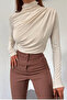 Women's Stand Collar Draped Long Sleeve Fit Blouse – Elegant and Modern Chic