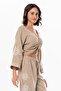 Long Sleeve Daylight Gather Detailed Summer Muslin Blouse Mink Vzn - 3