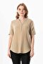 Short Sleeve Gülgün V-Neck Muslin Summer Blouse Mink Vzn