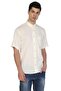 Large Size Short Sleeve Shile Cloth High Collar Men's Shirt Cream 3002