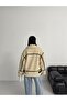 Biker Plush Cream Coat in the Model of a Famous Brand with Artificial Fur - 3