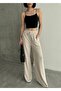Linda Fabric Black Linen Blend Loose Cut Pants Elastic Waist Lace-Up