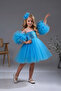 Blue Sequined Sleeve Detailed Style Children's Evening Dress