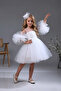 White Sequined Sleeve Detailed Style Children's Evening Dress