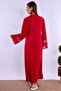 Elegant Lace Detailed Maternity Nightgown Set with Nursing Features and Robe Effortt - Cherry - 3