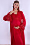 Elegant Lace Detailed Maternity Nightgown Set with Nursing Features and Robe Effortt - Cherry