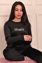 Women's Slogan Long Sleeve Cuffed Velvet Pajama Set - 3