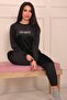 Women's Slogan Long Sleeve Cuffed Velvet Pajama Set - 4