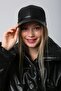 Black Faux Leather Cap Women's Hat - 8