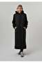 Black Coat Parka Long Coat with Detachable Hood and Melton Detail - 2