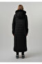 Black Coat Parka Long Coat with Detachable Hood and Melton Detail - 5