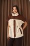 Women's Ecru Fleece and Coffee Garnish Padded Coat with Zipper and Pocket Detail - 7