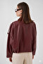 Women's Burgundy Oversize Zippered and Buttoned Side Pocket Faux Leather Jacket Hzl25W-Bd110551 - 4
