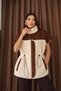 Women's Ecru Fleece and Coffee Garnish Padded Coat with Zipper and Pocket Detail - 6