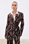 Patterned Long Coat - Brown