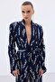 Patterned Long Jacket - Navy Blue - 3