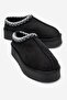 Avelia Black Suede Genuine Leather Stitched Women's Thick Soled Winter Slippers