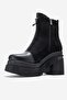 ANETT Black Leather-Suede Zippered Women's Platform Heeled Boots - 4