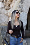 Brown Metal V Detail Corded Blouse - 2
