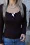 Brown Metal V Detail Corded Blouse - 3