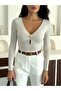 Women's Stylish Sandy Bluz with Drop-Necklace, Accessories, and Lining on the Front - 2
