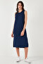 Regular Fit Crew Neck Slit Detail Basic Midi Dress Dress 5866160 - 4