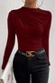 Women's Burgundy Long Sleeve Blouse with Gathered Detail at Waist and Neck - 3