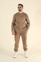Men's Winter Fleece Lined Puff Fabric 3-Thread Crew Neck Tracksuit Set - Brown - 5