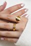 Women's Gold Color Adjustable Compass and Auger 2-Piece Steel Ring - 3
