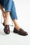Aloré Women's Burgundy Buckle Comfortable Fit Heeled Casual Loafer Shoes - 3