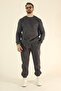 Men's Winter Fleece-Lined Puff Fabric 3-Thread Crew Neck Tracksuit Set - Dark Smoke - 5