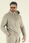 Men's Winter Fleece-Lined Puff Fabric Hooded 3-Thread Side Pocket Tracksuit Set - Stone - 2
