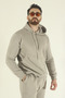 Men's Winter Fleece-Lined Puff Fabric Hooded 3-Thread Side Pocket Tracksuit Set - Stone - 7