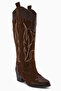 Lara Genuine Leather Brown Suede Embroidered Leather Detailed Heeled Western Boots - 2