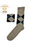 Men's Winter Thermal Wool Warm Lambswool Beige Blue Checked Socks - 2