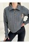 Women's Teddy Bear Embroidered Hair Braided Buttoned Knitwear Sweater - 5