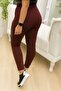 Women's High Waist Mesh Detailed Slim Fit Viscose Two Thread Pants - 4