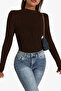 Women's Textured Elastane Ruffled Round Neck Long Sleeve T-Shirt - 4