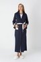 Women's Navy Blue Shawl Collar Full Length Winter Long Sleeve Special Design Maternity Nightgown Nightdress Set