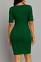Women's Short Sleeve Pleated Round Neck Crepe Fabric Dress - 4