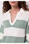 Regular Fit Polo Neck Striped Women's Green Sweater - 4