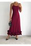 Ruffle Detailed Adjustable Strap Zippered Imported Double Fabric Maxi Length Evening Dress - 4