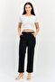 Women Regular Fit Plain Straight Leg Pants, Black - 4